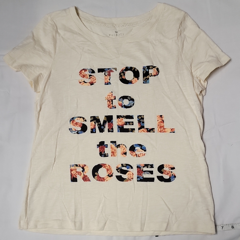 Talbots Ivory Floral Text Tee M